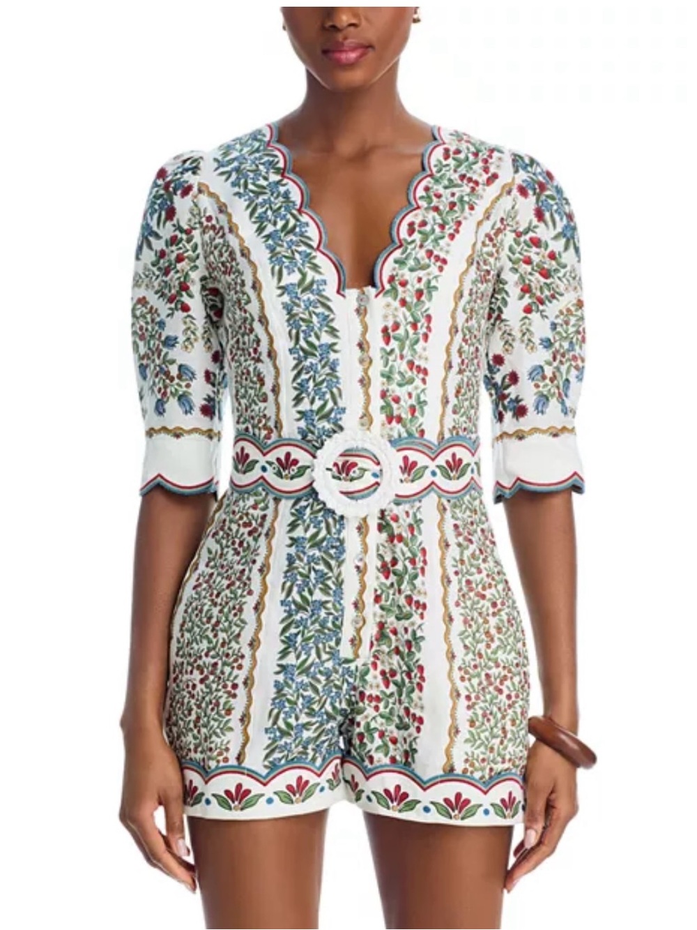Farm Rio Fruit Beauty Puff Sleeve Belted Romper